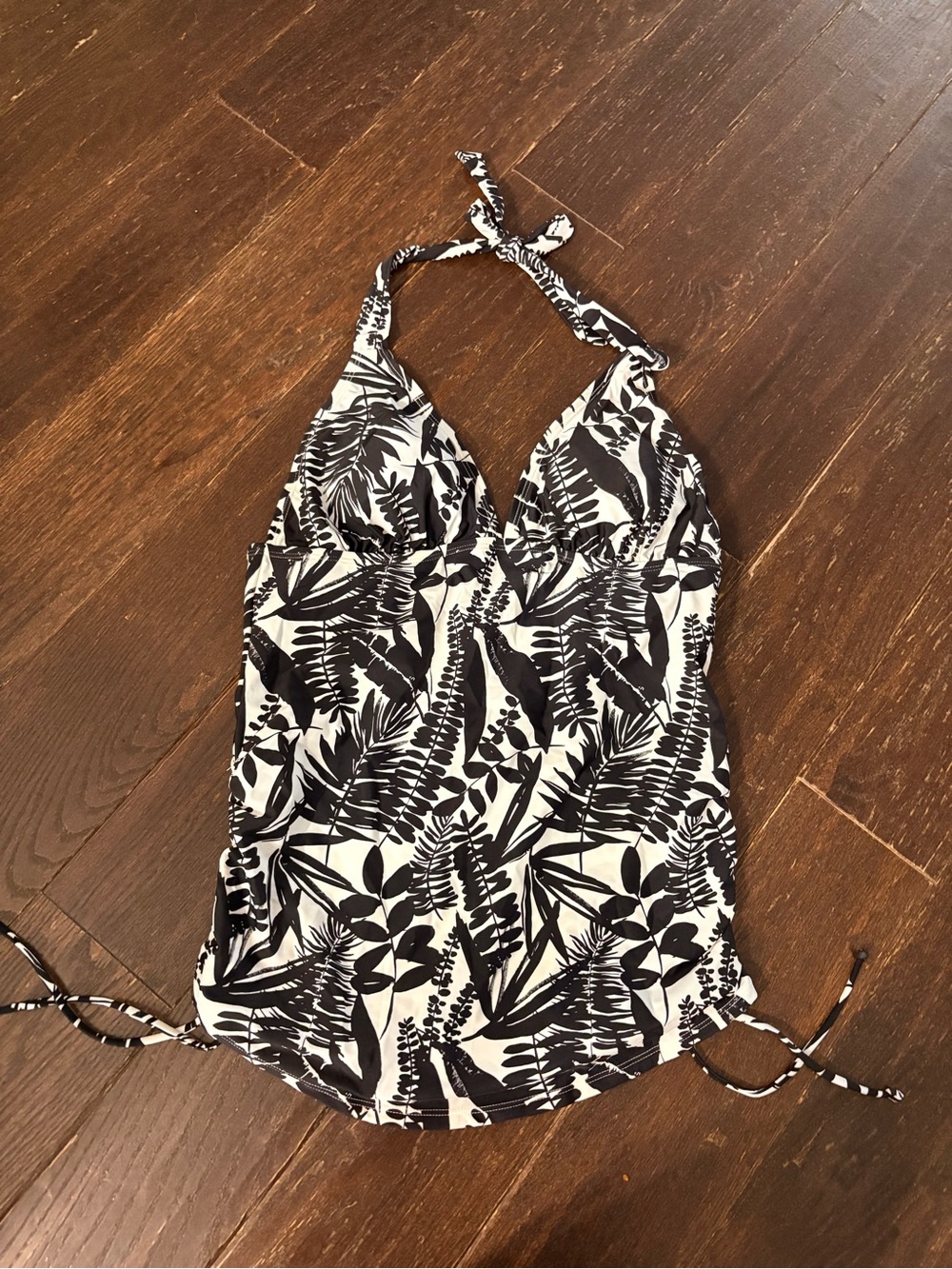 Old Navy Black and White Leaf-Pattern Halter Swim Top